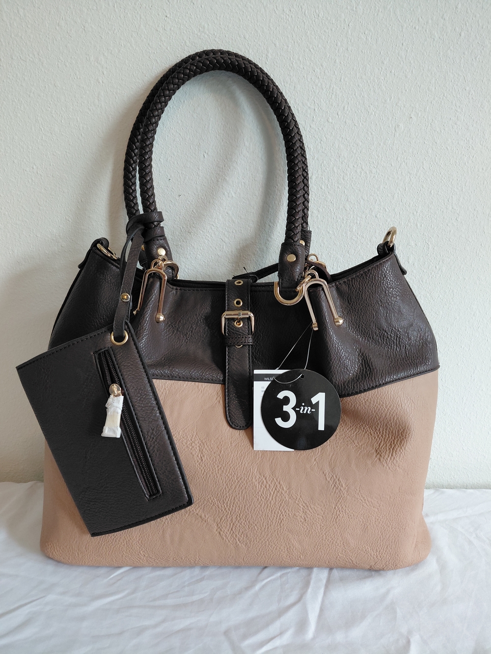 Wilsons Leather Two-Tone Brown and Beige 3-in-1 Tote NWT